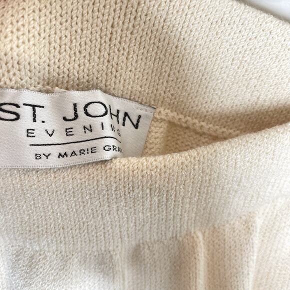St John Evening 2 Piece Skirt Jacket Knit Set Womens 4 Cream Ivory Sequin Jewel - Picture 12 of 14